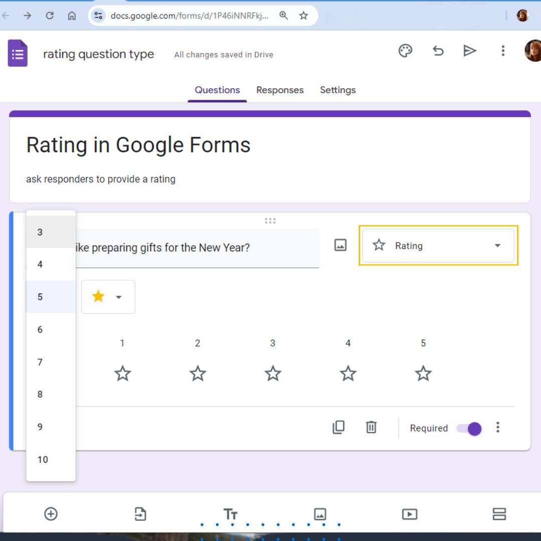 rating in Google Forms