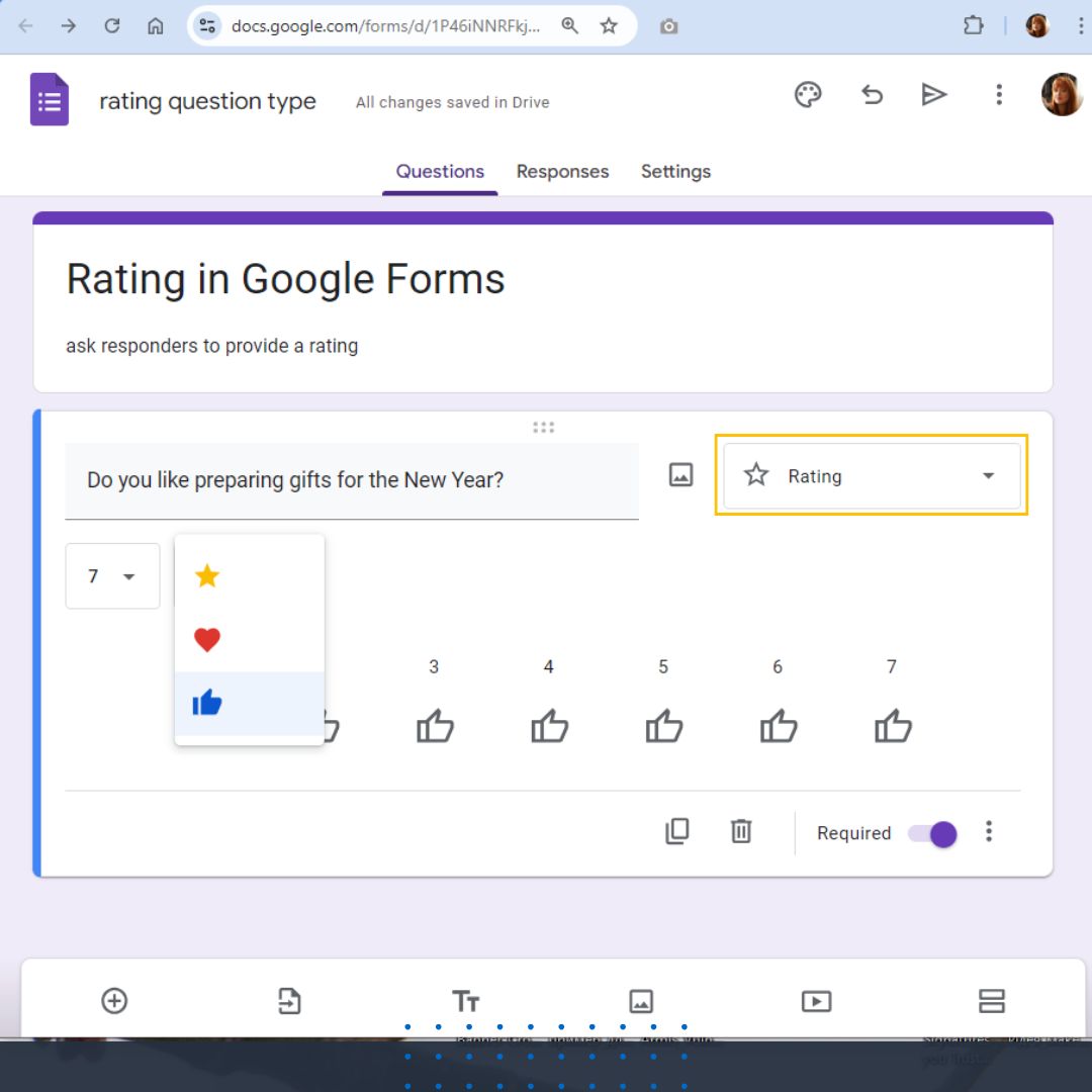 choose icons - rating in Google Forms