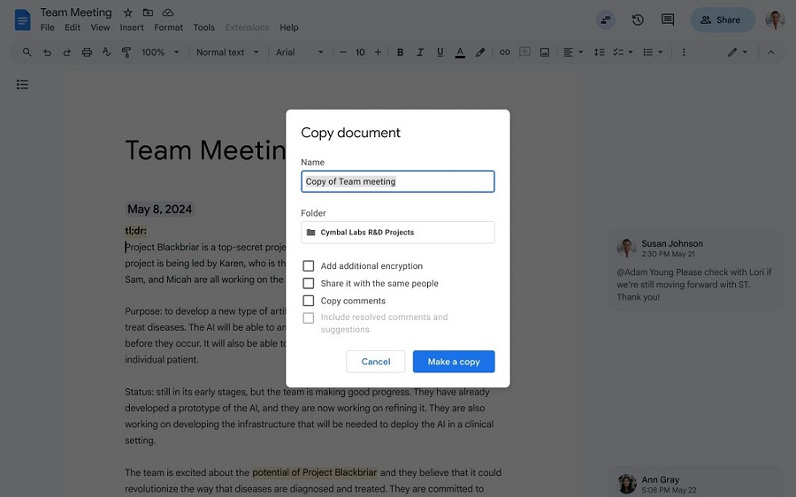 Google Docs You can now choose to add client-side encryption to an existing document or remove it