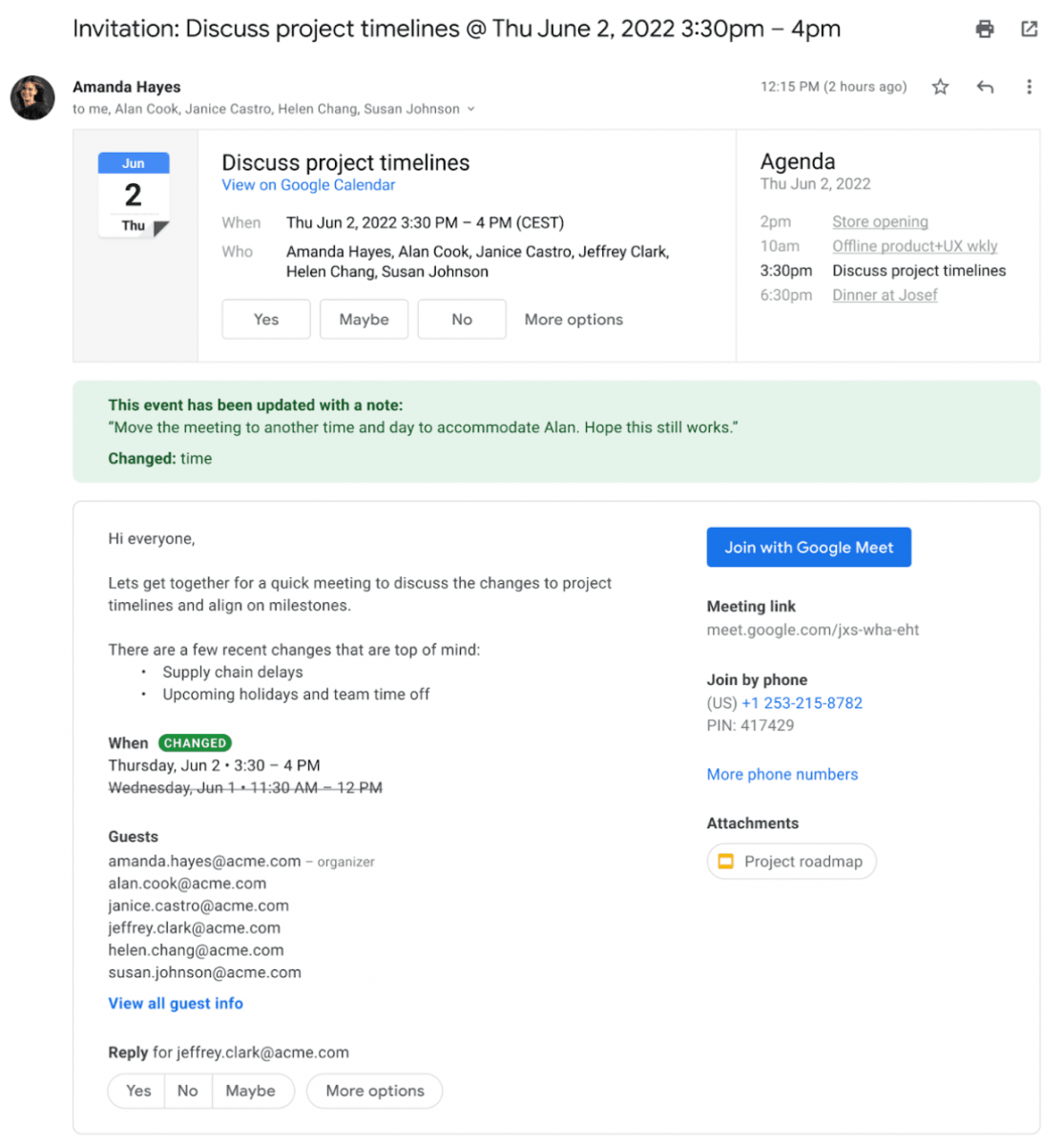 Улучшенные уведомления по электронной почте в email приглашении Google  Календаря
