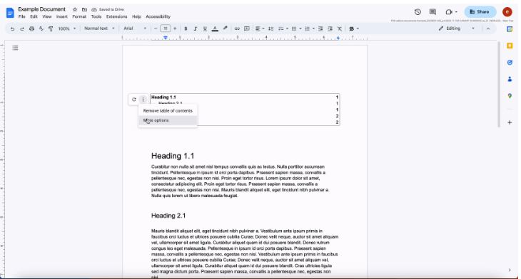 improvements to the formatting and customization options for tables of contents in Google Docs