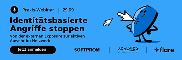 Live-Webinar von Softprom am 29. September 2026 zum Schutz vor identitätsbasierten Angriffen. Gemeinsame Lösungen von Flare und Acalvio für Threat Intelligence und Deception