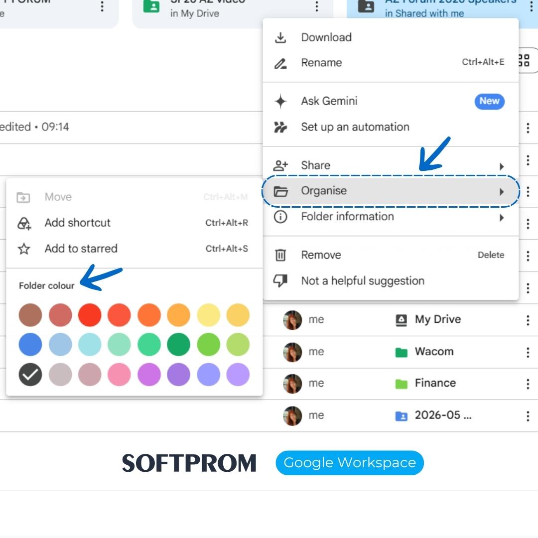 Colour-marking to navigate the updated grey-accented user Google Drive interface quickly.