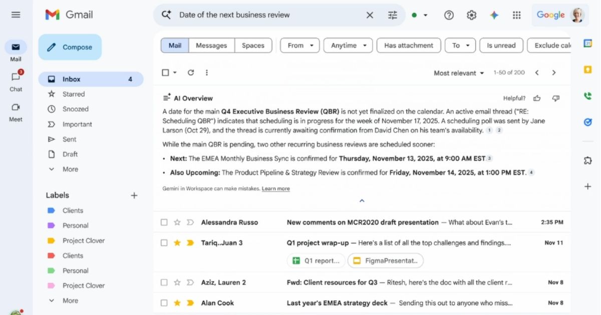 Discover the power of AI Overviews in Gmail search.