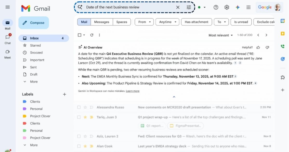 Відкрийте для себе можливості ШІ в результатах пошуку в Gmail