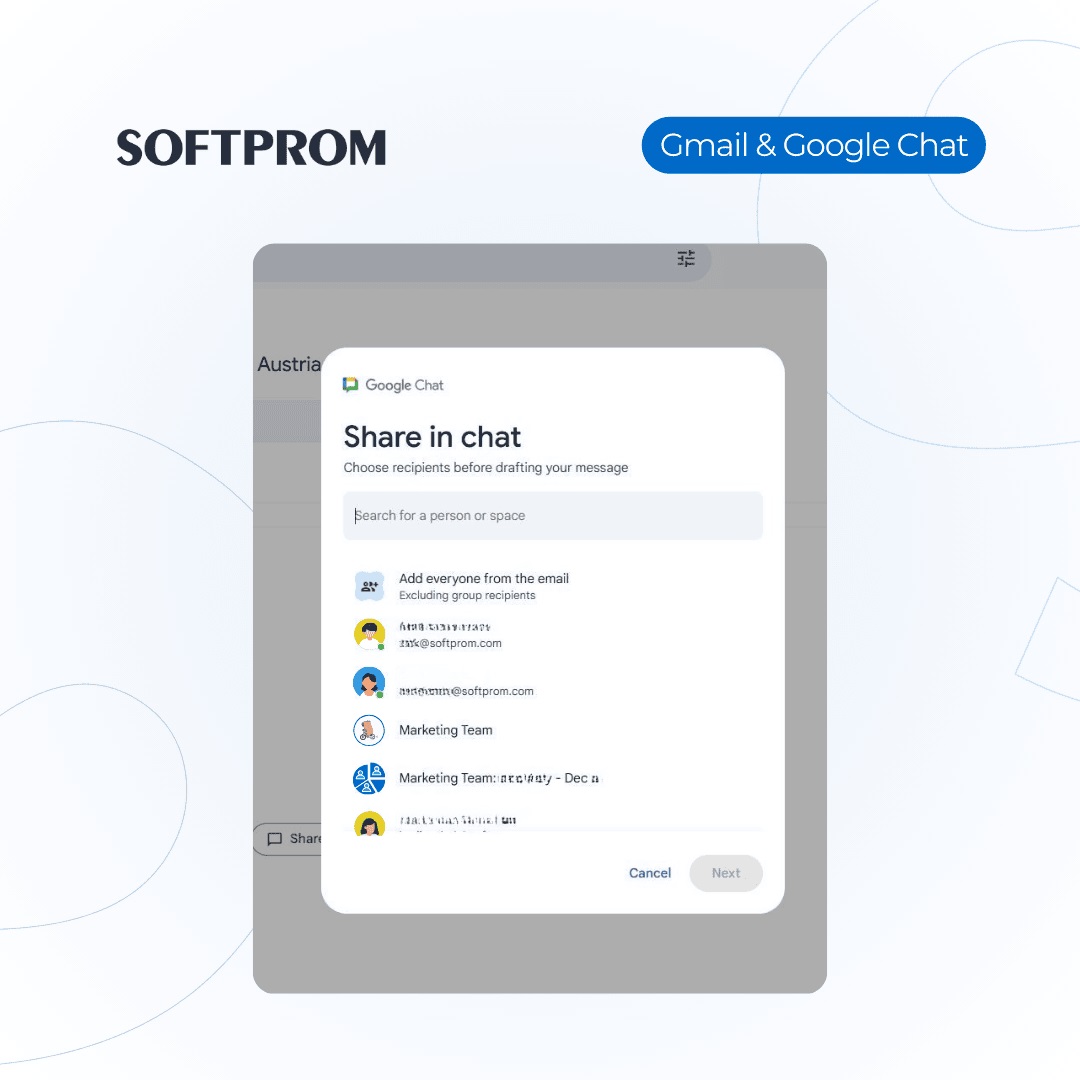 Новое в Gmail: поделиться электронным письмом в Google Chat