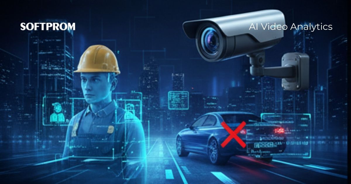 AI video analytics system with real-time object detection and technician in safety helmet