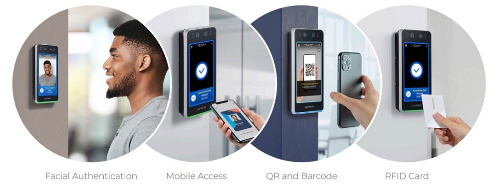 Бесконтактные методы доступа Suprema BioStation 3: распознавание лиц с ИИ, мобильный доступ, QR-коды и RFID-карты.