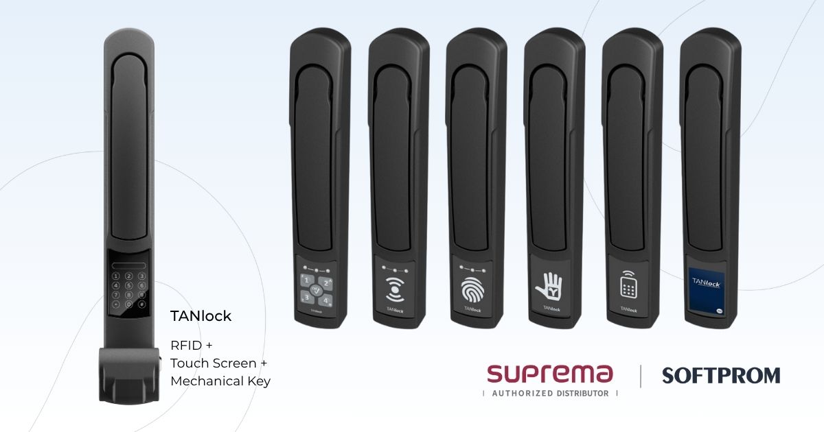 Умные замки TANlock для серверных стоек с опциями аутентификации RFID, ПИН-код и биометрия Suprema.