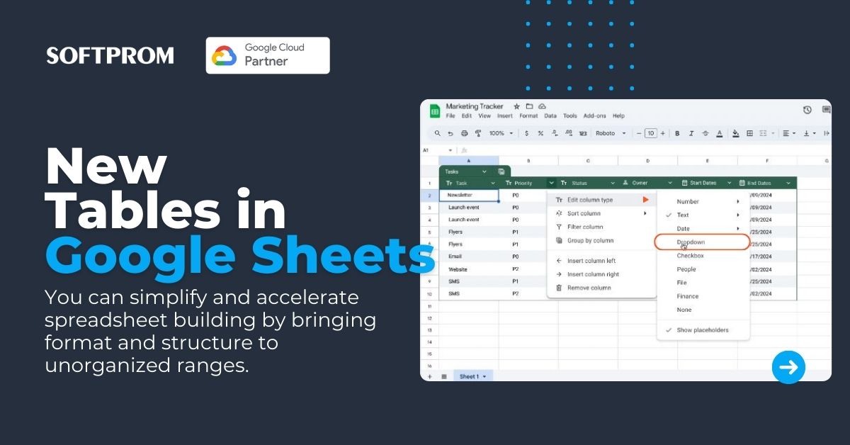 New ways to quickly format and organize data with tables in Google Sheets