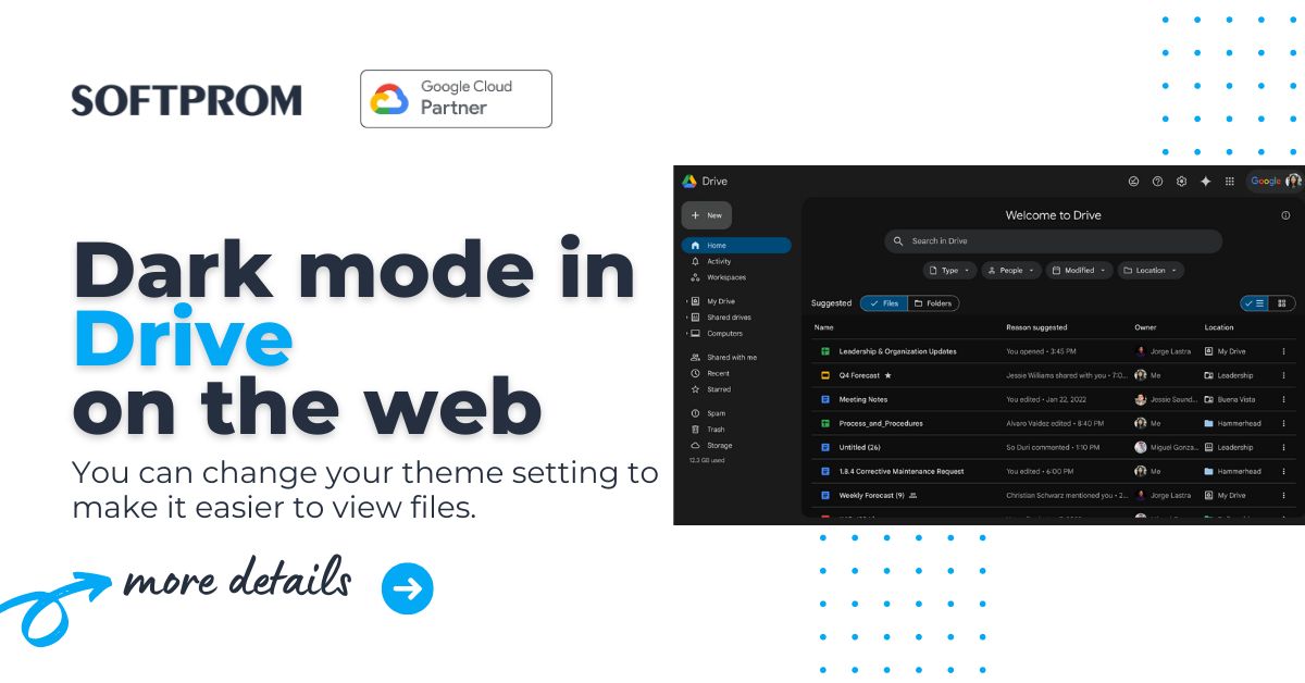 Dark mode now available in Google Drive web